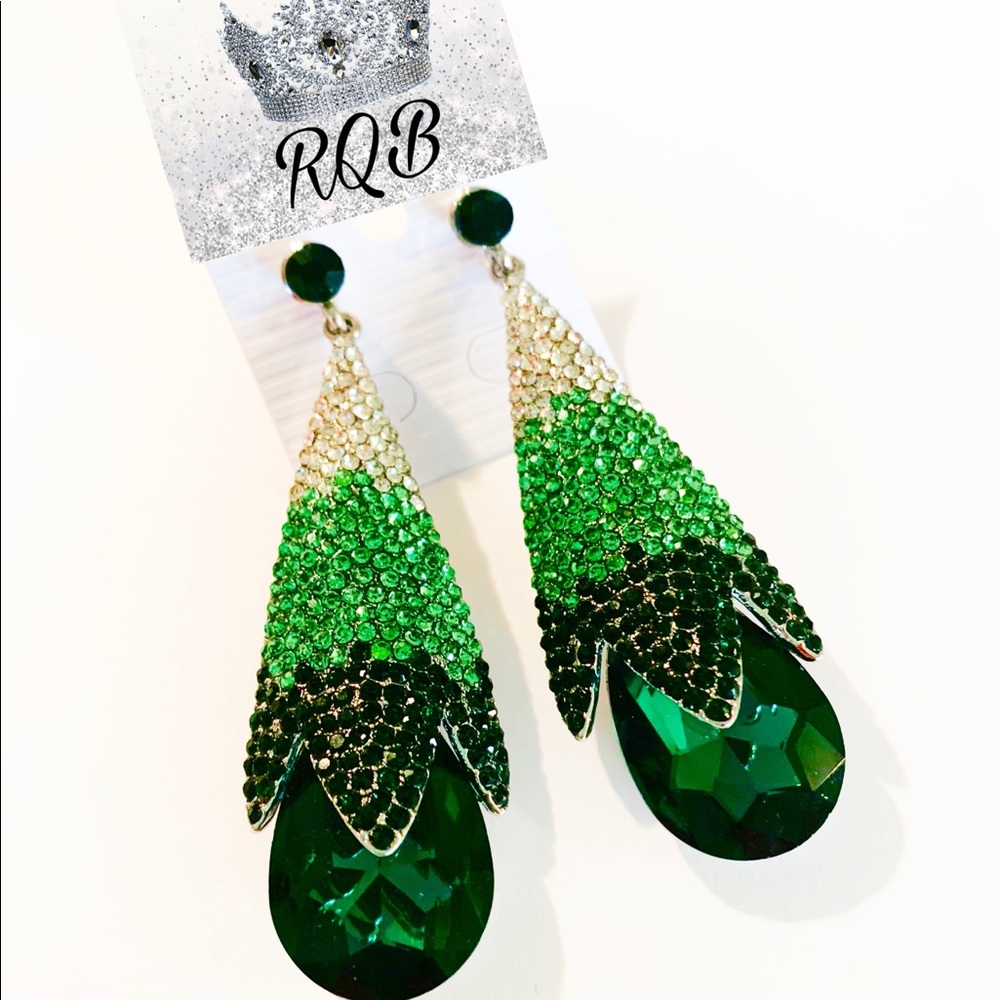 Green Ombre Crystal Pageant earrings